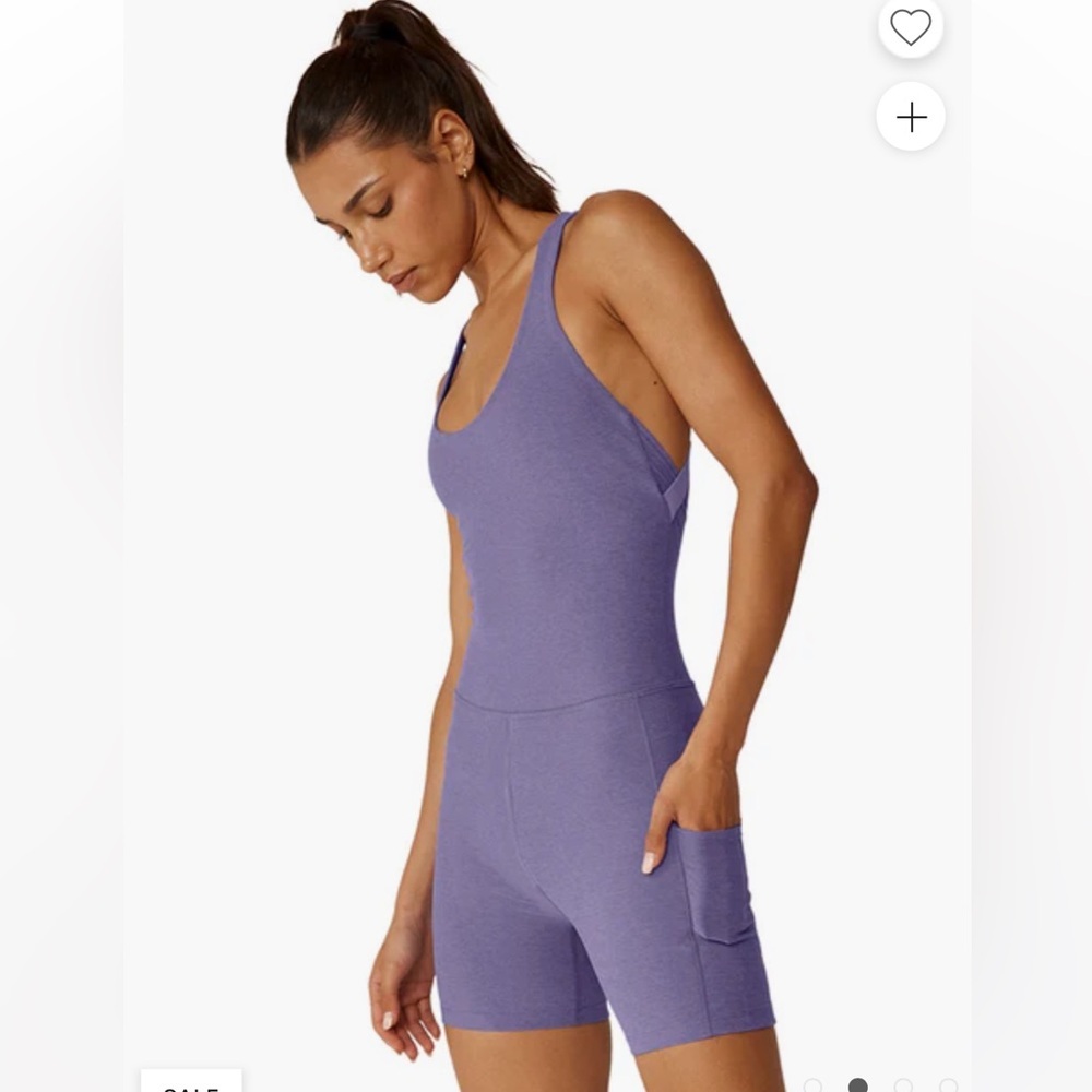 NWT Beyond Yoga Get Up and Go Spacedye Periwinkle Heather Pocket Biker Jumpsuit - Picture 2 of 4